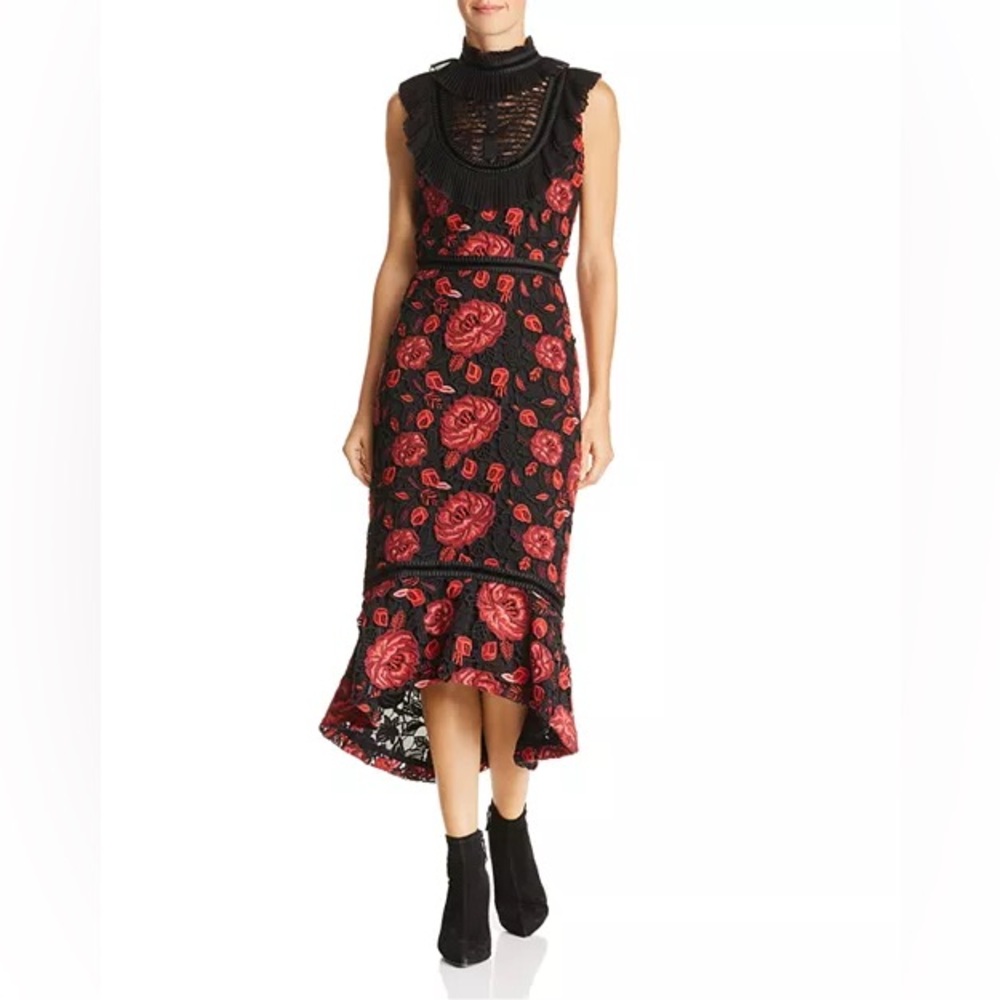 Alice + Olivia “Evelina RuffleTrim” Sheath Midi Dress